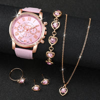 ✨ 5PCS Elegant Women’s Watch & Jewelry Set ✨
Shine with sophistication and femininity with this stunning 5-piece fashion set.
It includes a stylish Geneva quartz watch with a comfortable leather strap, paired with spark