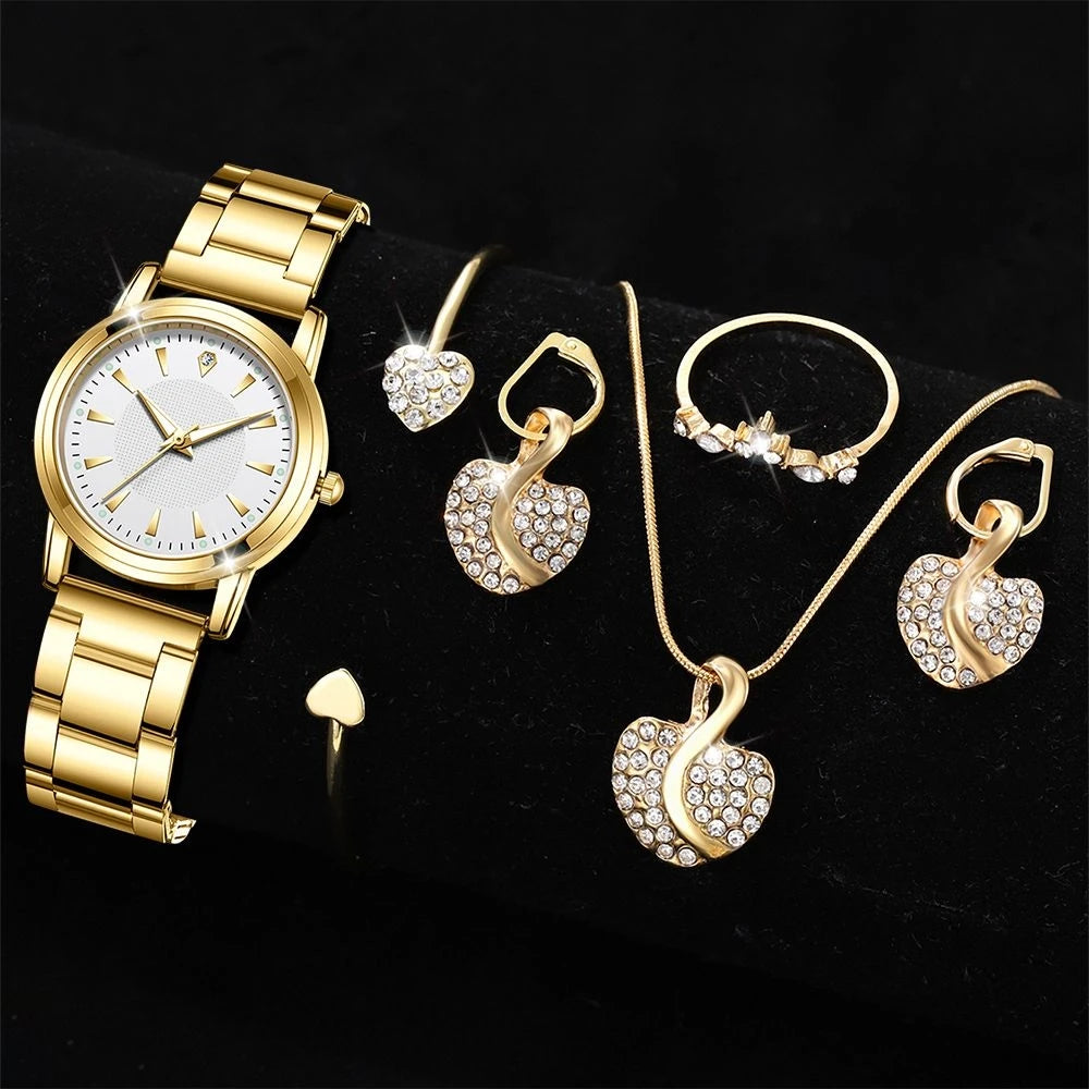 \💎 Luxury Women's Jewelry & Watch Set – Elegance in Every Detail