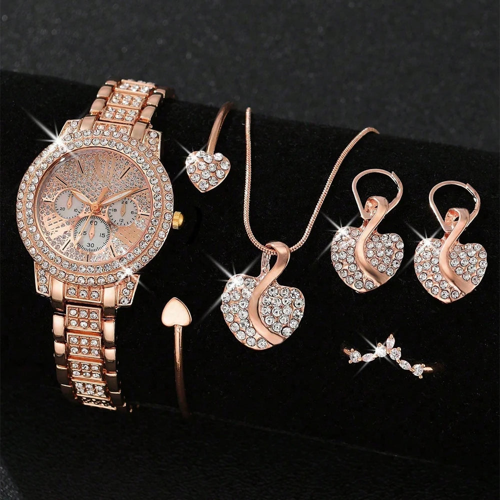 \💎 Luxury Women's Jewelry & Watch Set – Elegance in Every Detail