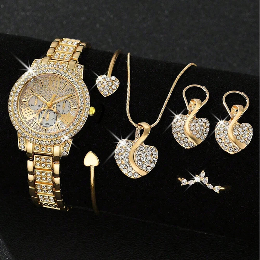 \💎 Luxury Women's Jewelry & Watch Set – Elegance in Every Detail
