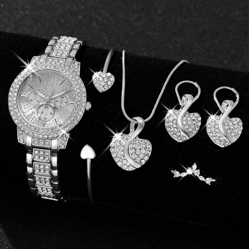 \💎 Luxury Women's Jewelry & Watch Set – Elegance in Every Detail